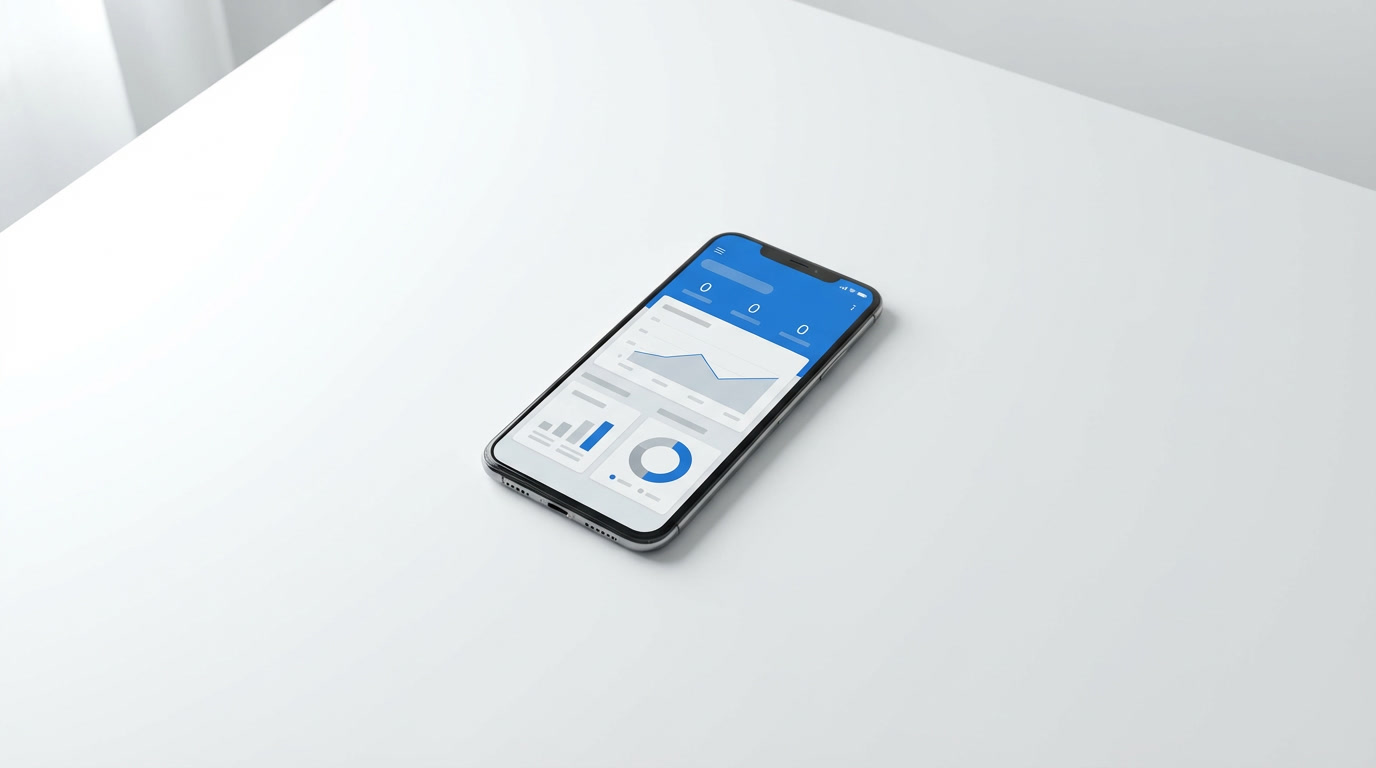 gemini image 2 Minimalist editorial wide shot clean white surface with a single smartphone face 0